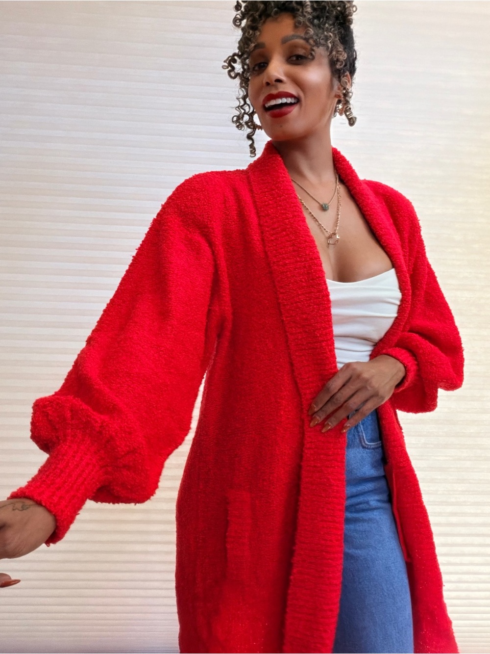 Vintage Diane Von Furstenberg Red Bouclé Cardigan
